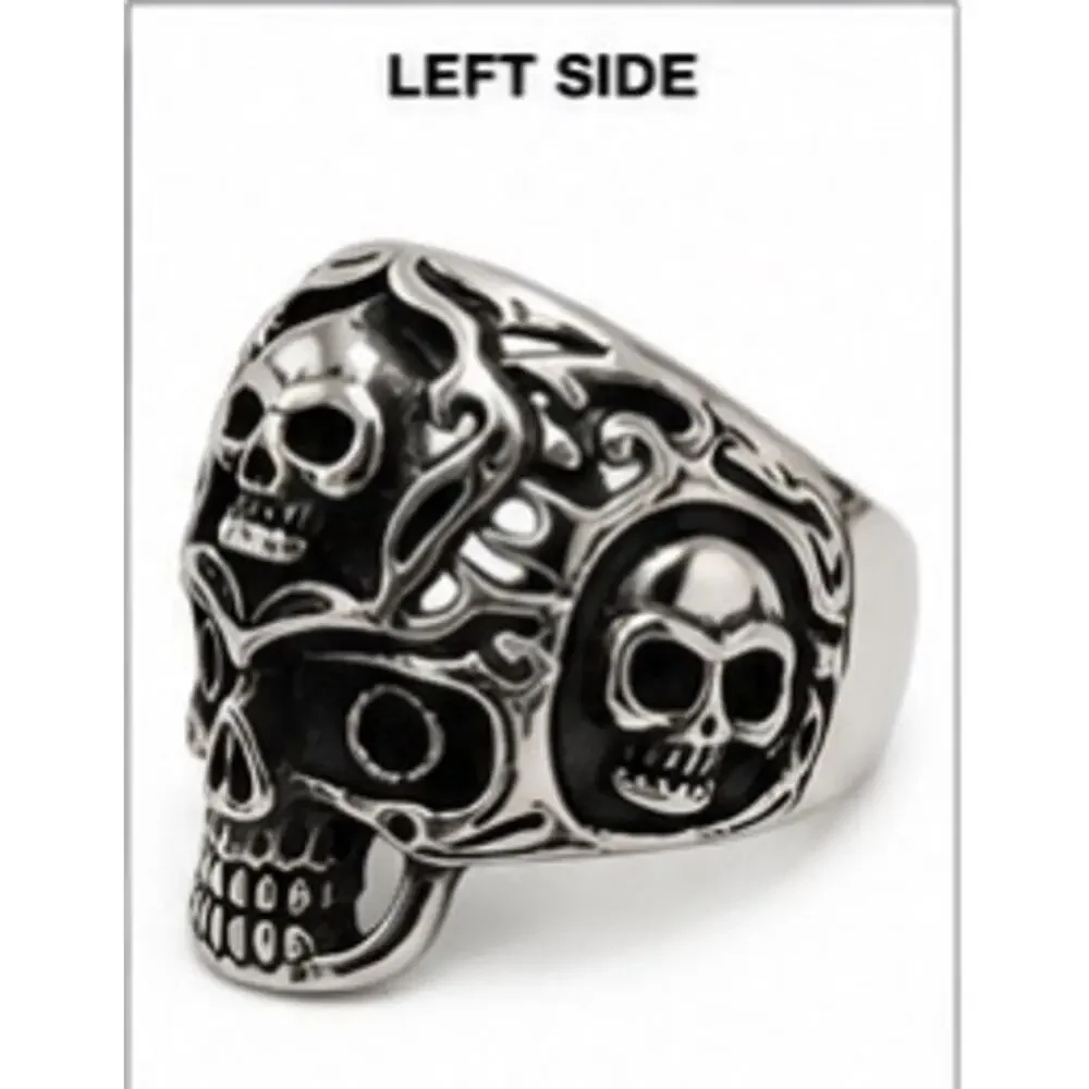 316L Stainless Steel silver gothic biker skull ring men’s size 10